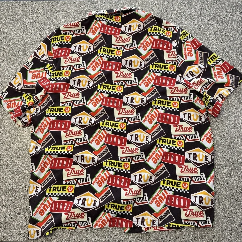 True Religion Short Sleeve Camp Shirt Mens 2XL AOP All over Print Button Up